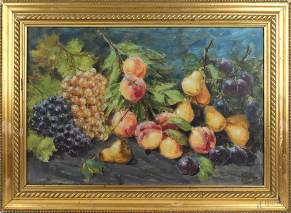 Giuseppe Alberto Cocco - Natura morta-frutta, olio su tela, cm 40x60, entro cornice