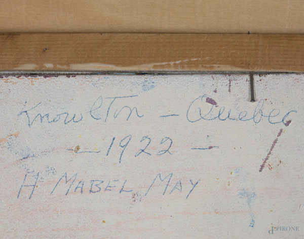 Henrietta Mabel May (1877-1971), Paesaggio con alberi, olio su cartoncino, cm 21,5x28,5, entro co...