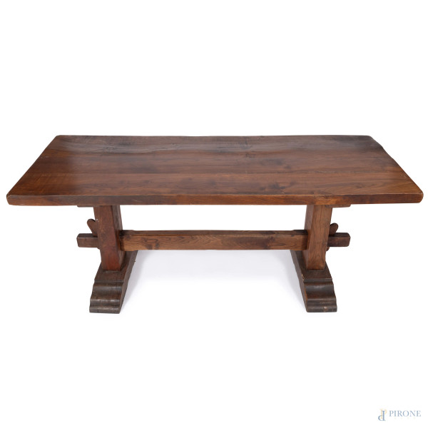 Tavolo fratino in noce, XIX secolo, cm 78x200c5x78, (graffi, segni di usura, difetti, scalfiture,...