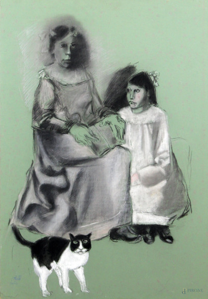 Carlo Cattaneo - Maternità, pastello su carta telata, cm 100x70.