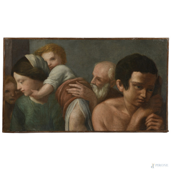 Figure, XVIII-XIX secolo, olio su tela, cm 41x70, (segni di usura, restauri)