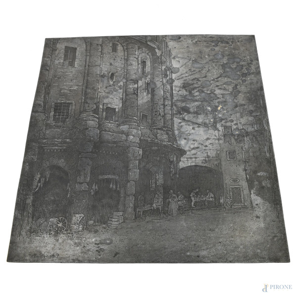 Teatro Marcello, lastra calcografica, cm 60,5x50, firmata in basso a sinistra, (segni di usura). 