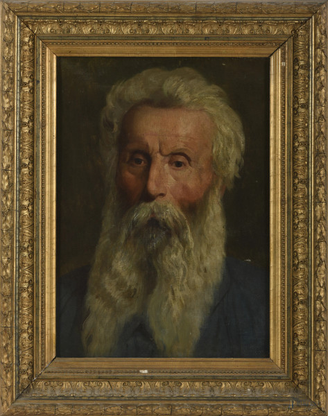Ritratto d'uomo con barba, XIX-XX secolo, olio su tela, cm 46x37,5 entro cornice, (ondulazioni della tela e precedenti restauri)