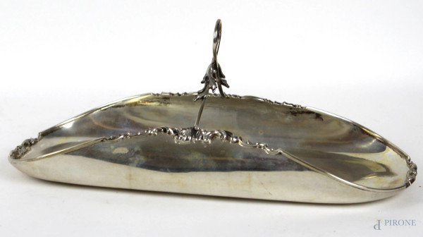 Portagrissini in argento cesellato, decori a foglie d'acanto, cm h 10x31x14, gr. 475
