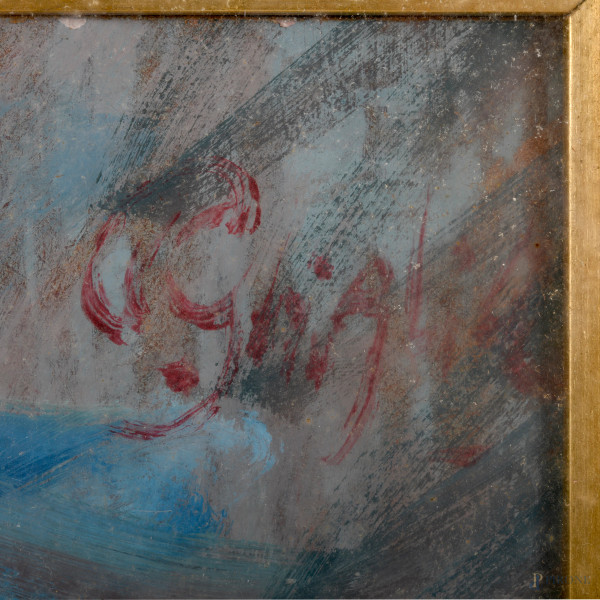 Paulo Ghiglia,(1905-1979), Ritratto di popolana, olio su masonite, firmato in alto a destra, cm 4...