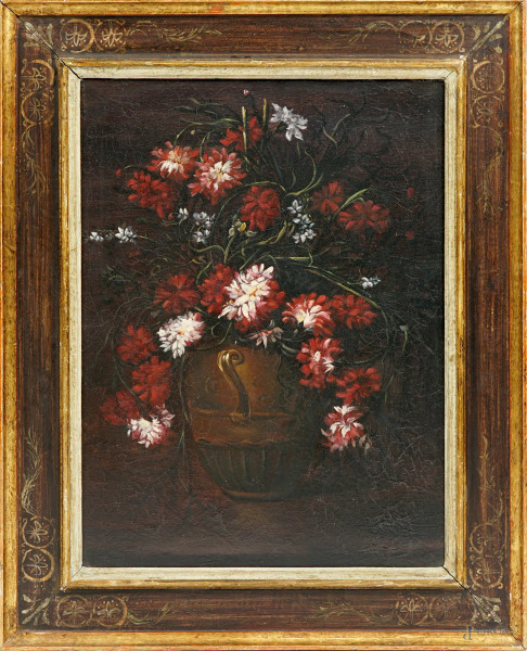Natura morta con vaso di fiori, olio su tela, XX secolo, cm 60.4x45, entro cornice
