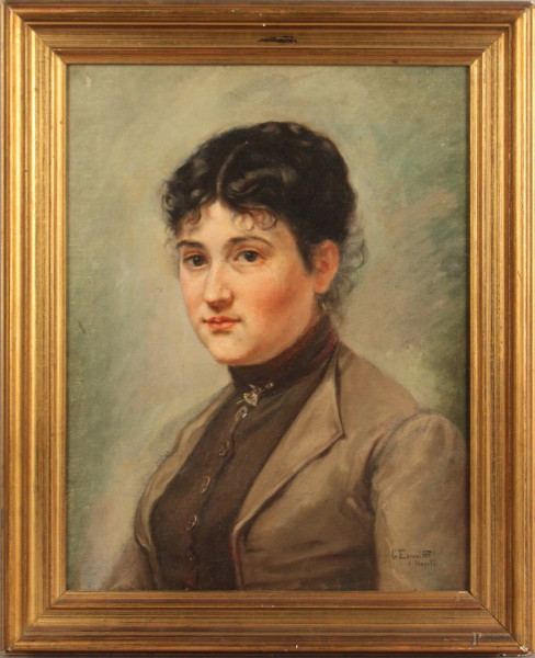 Ritratto di ragazza, olio su tela, cm. 48x37, firmato G. Esposito, entro cornice.