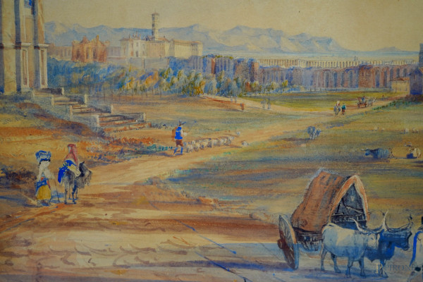 San Giovanni in Laterano, firmato in basso a destra "Mattei P.", acquerello su carta, cm 39,5x61,...