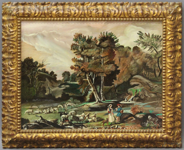 Paesaggio campestre, olio su tela, 40x50 cm, entro cornice