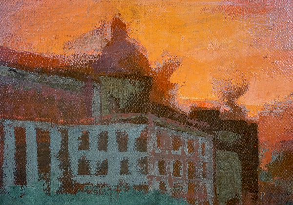 Lungotevere, olio su tela, firmato e datato in basso a sinistra Attardi [1]973, cm 50,5x70