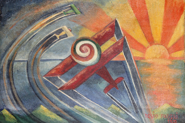 Desio Fabbri, Aeropittura 1920, olio su tela, cm 26x19, entro cornice