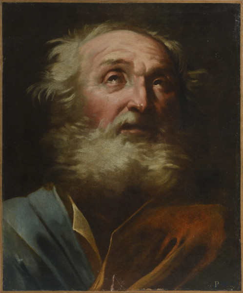 Testa di santo, XVIII secolo, olio su tela, cm 46x38, (difetti)