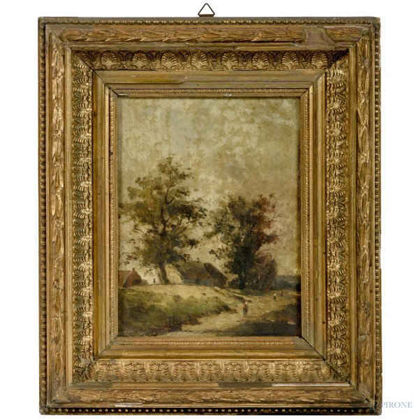 Crocifisso in bronzo e smalto blu, XX secolo, cm 18x11