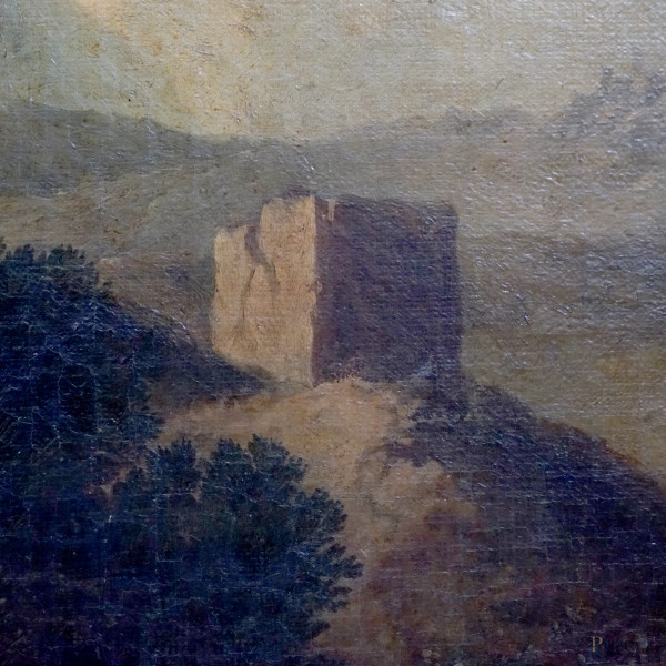 Paesaggio con la Fuga in Egitto, XVII-XVIII secolo, olio su tela, cm 74x98, entro cornice