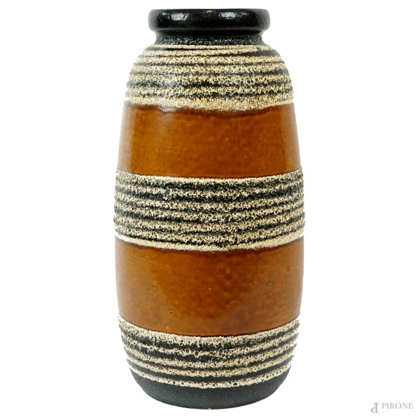 Grande vaso in ceramica smaltata nei toni del marrone, cm h 55, XX secolo