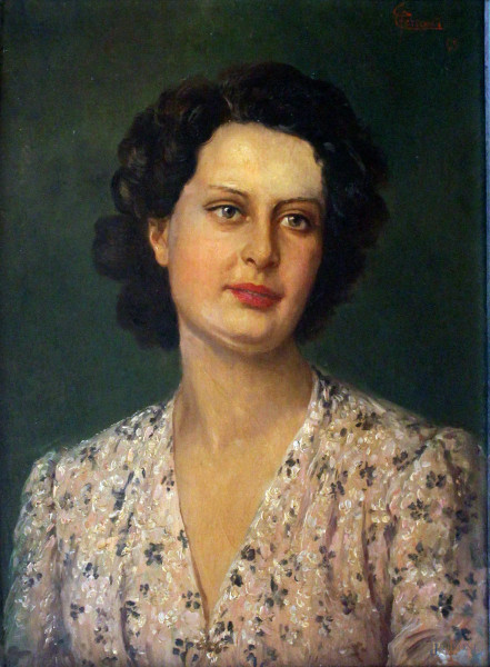 Ritratto di donna, olio su cartone, 40x50 cm, entro cornice firmato e datato Ferranti 1945