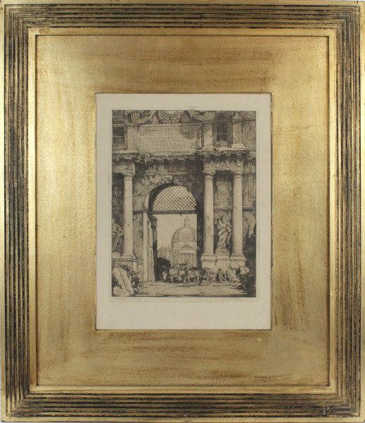 Gustavo Rodella - Porta del Popolo, incisione, cm. 38x28, entro cornice.