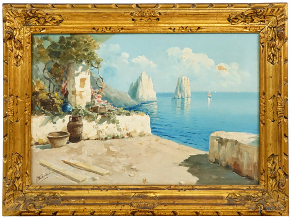 Veduta di Capri, olio su tela, cm 51x76, firmato, entro cornice