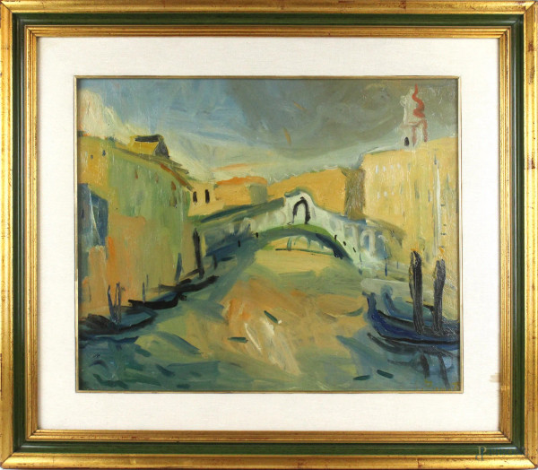 Scorcio di Venezia, olio su tavola, cm. 41x50, entro cornice.
