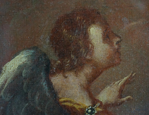 Scuola lombardo-emiliana del secolo XVIII, Annunciazione, olio su tela, cm 50x53.5, entro cornice...