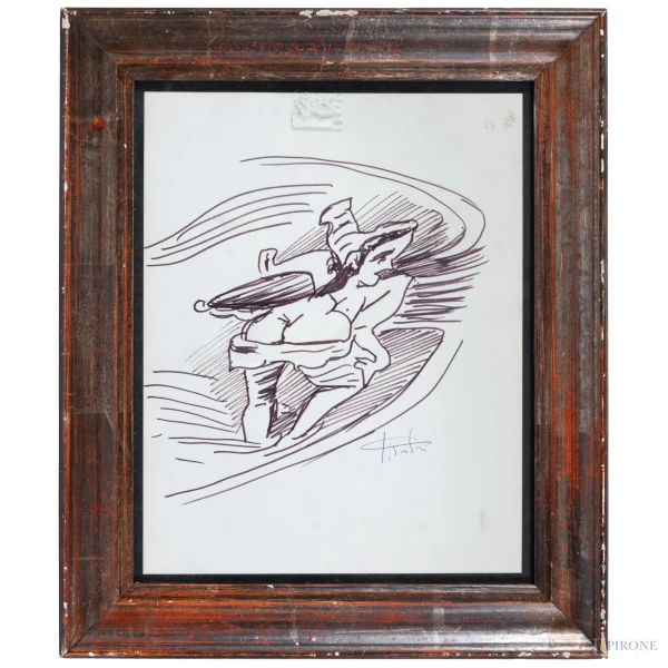 Giovanni Stradone (1911-1981), Figura, pennarello su carta, cm 31x24, firmato in basso a destra, entro cornice