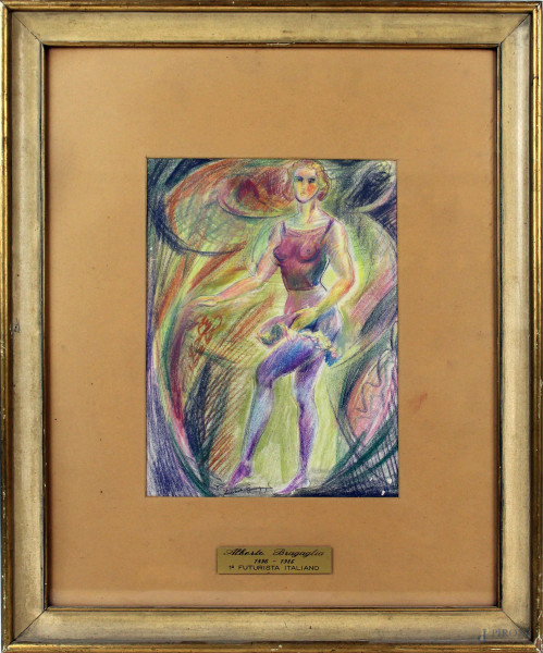 Alberto Bragaglia - Ballerina, pastello su carta, cm 27x20, entro cornice.