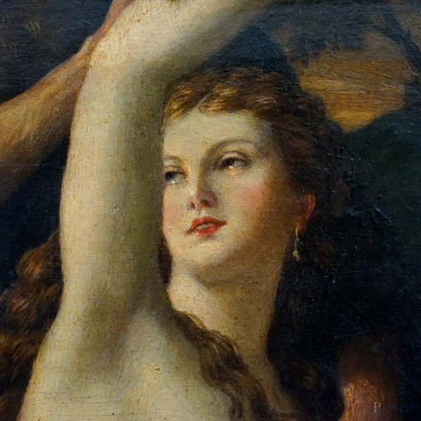Pittore del XVII secolo, Susanna e i vecchioni, olio su tavola, cm 38x53, entro cornice, (difetti...