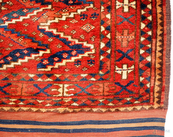 Tappeto galleria, cm 397x140, (difetti, parti consunte)