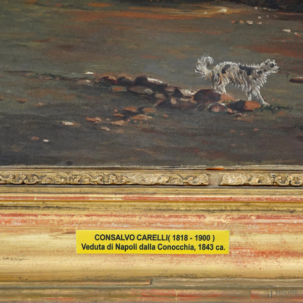 Veduta di Napoli dalla Conocchia, XX secolo, olio su tela, cm 71x83 entro cornice. Firmato in bas...