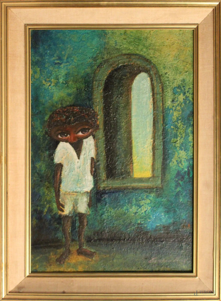 Figura, olio su tela, cm 60 x 40, XX secolo, entro cornice.
