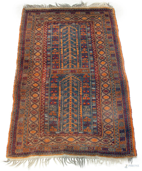 Antico tappeto persiano Afshar, da preghiera, cm 80x140,
