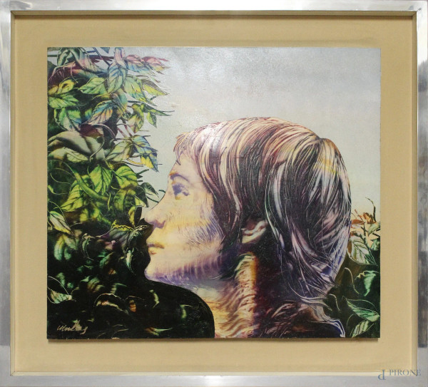 Franco Mulas - Ragazza di maggio, dipinto ad olio su tavola, cm 53 x 60, entro cornice.