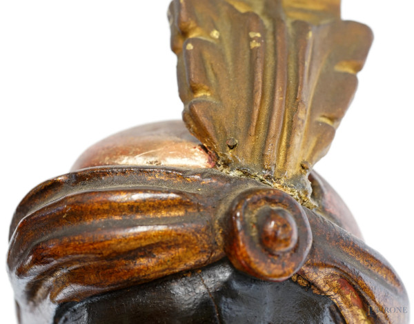 Lampada da terra Moro veneziano in legno policromo, XX secolo, altezza cm 200 (difetti)