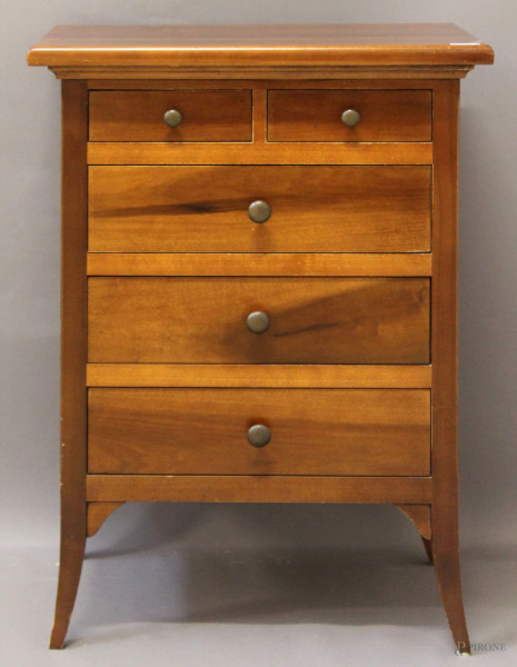 Mobilino in noce a cinque cassetti, h. 83 cm