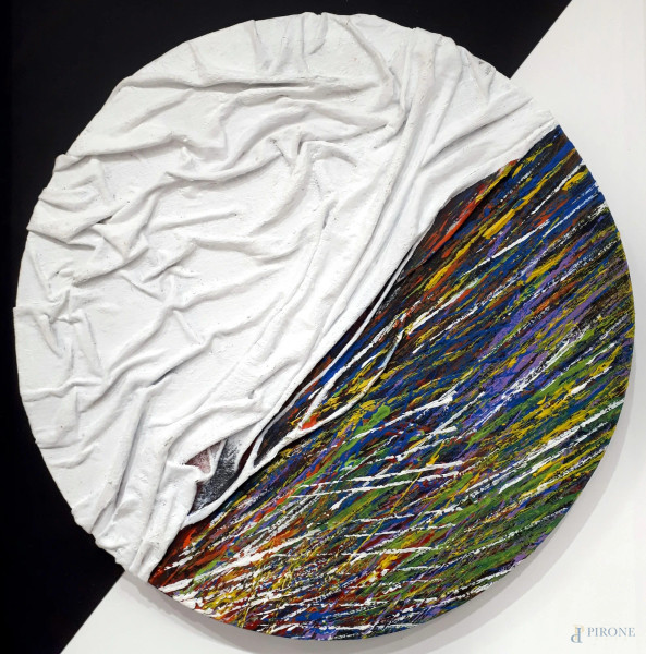 Sebastian Rho (1957) Double surface, 2015, tecnica mista su legno, diametro cm 30, con autentica