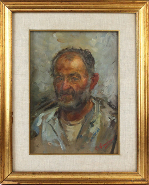 Ritratto di uomo, olio su tela, cm 33x24, firmato, entro cornice