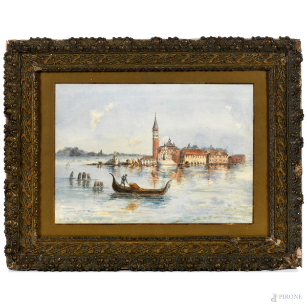 Veduta di Venezia, acquerello su carta, XX secolo, cm 25x35, (difetti)