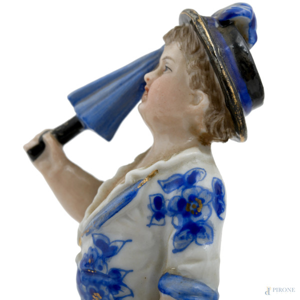 Lotto d 10 statuine raffiguranti piccoli popolani e musicisti, XIX secolo, altezza massima cm 11,...