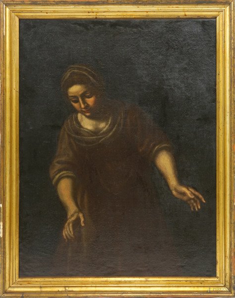 Scuola toscana del XVII secolo, Figura femminile, olio su tela, cm 89x67, entro cornice