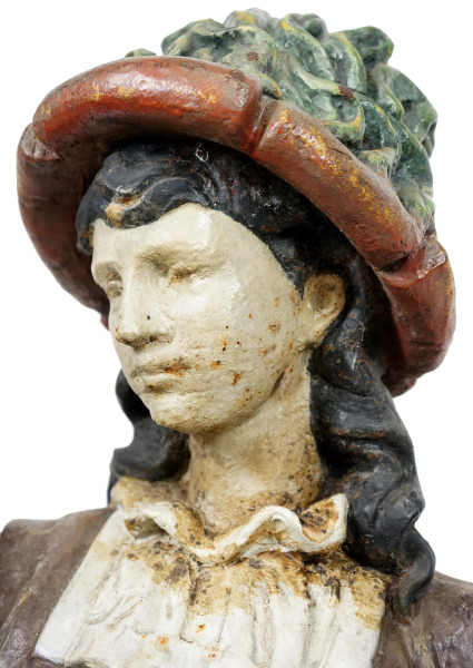 Sculture in ghisa dipinta rappresentanti una coppia di alabardieri, prima metà del XX secolo, alt...