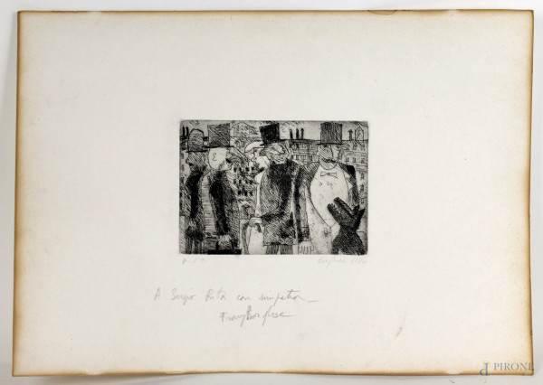 Borghese Franz - Figure, litografia, prova d'autore, cm. 33,5x47,5.