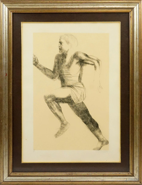 Emilio Greco - L'atleta, multiplo su carta, cm 72,5x51, ES.85/99, entro cornice.