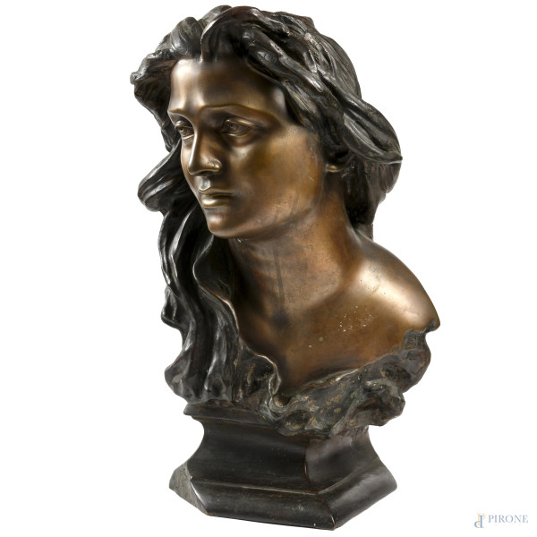 Vincenzo Gemito ( Napoli 1852 - Napoli 1929), Busto femminile, scultura in bronzo firmata sul fro...