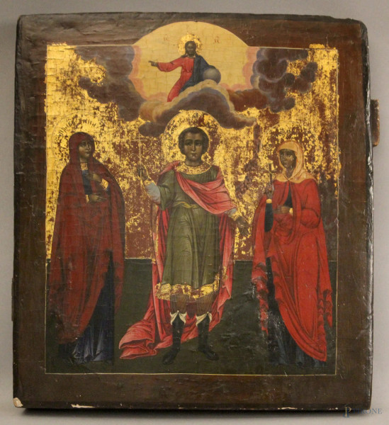 San Giovannino con le Pie donne, icona ad olio su tavola, cm 32x29, XIX sec.