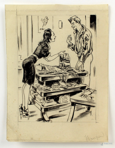 Luigi  Bompard - Vignette satiriche, china su carta, cm 21,5x16