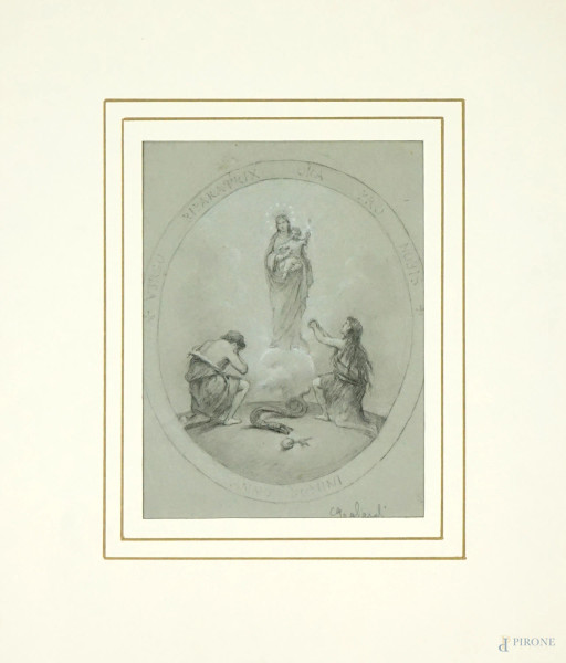 Pietro Gagliardi - Virgo Riparatrix ora pro nobis, matita su carta, cm 20,5x17,6
