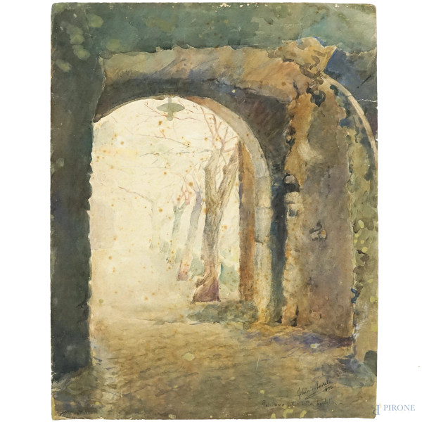 Via della Portella - Palestrina, acquarello su carta, cm 45x34,5, firmato e datato, (difetti)