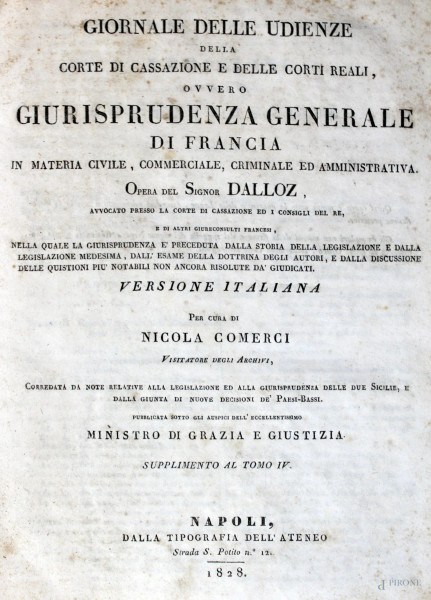Giurisprudenza generale di Francia, opera del Signor Dalloz, Napoli, XIX secolo