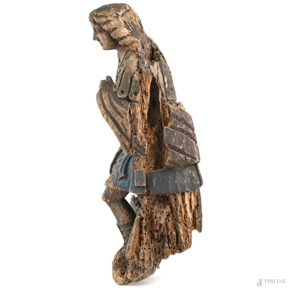 Arcangelo Michele, XIX secolo, scultura in legno policromo, altezza cm 84, (segni di usura, rottu...