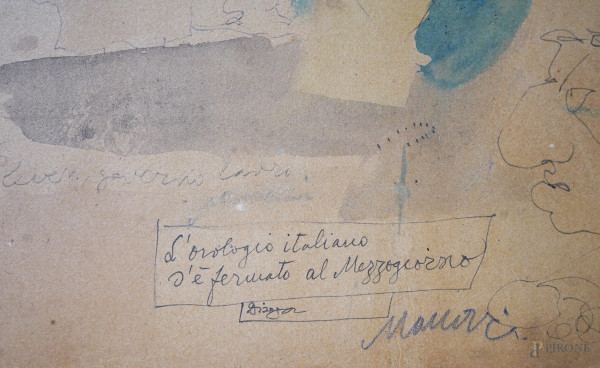 Le spine del sud, matita e acquerello su carta incollata su tela, firmato in basso a destra, cm 2...